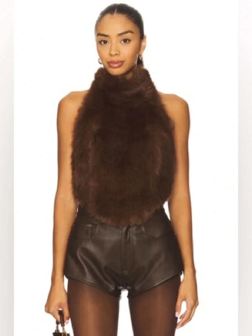Bardot Julietta Faux Fur Top in Chocolate Size 4